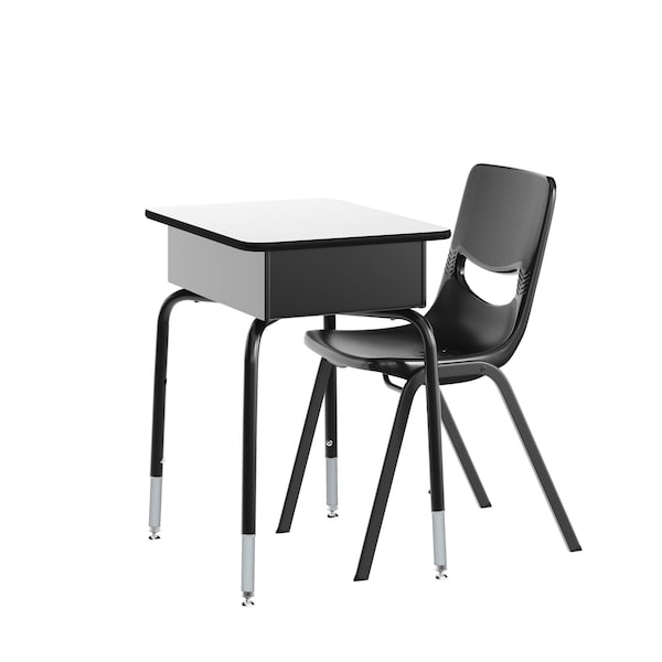 Flash Furniture HERCULES Student Desk w/Open Front Metal Book Box, Gray Desktop, Black Frame and Black Stack Chair FD-DESK-GYB-SCH3BB-GG - main